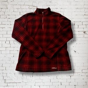Eddie Bauer Christmas Plaid Red/Black Women's Fleece 1/4 Zip Pullover